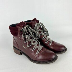 Sam Edelman Womens Darrah Burgundy Leather Hiking Boots Lace Up Ankle size 7